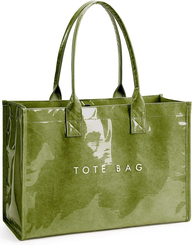 KALIDI PVC Tote Bag Women\u2019s Kraft Paper Work Handbags Purses with Top Handle | Amazon (US)
