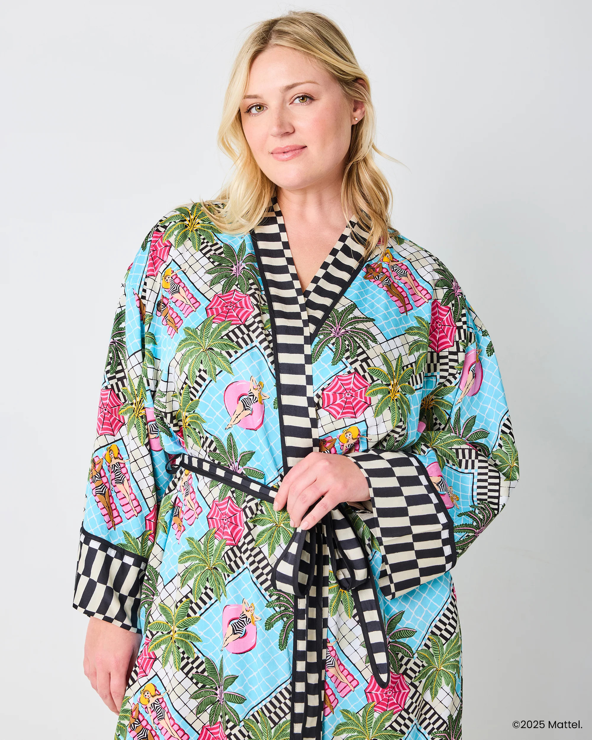 Barbie™ + Printfresh Women's Satin Robe in Blue Retro Relaxation | Printfresh