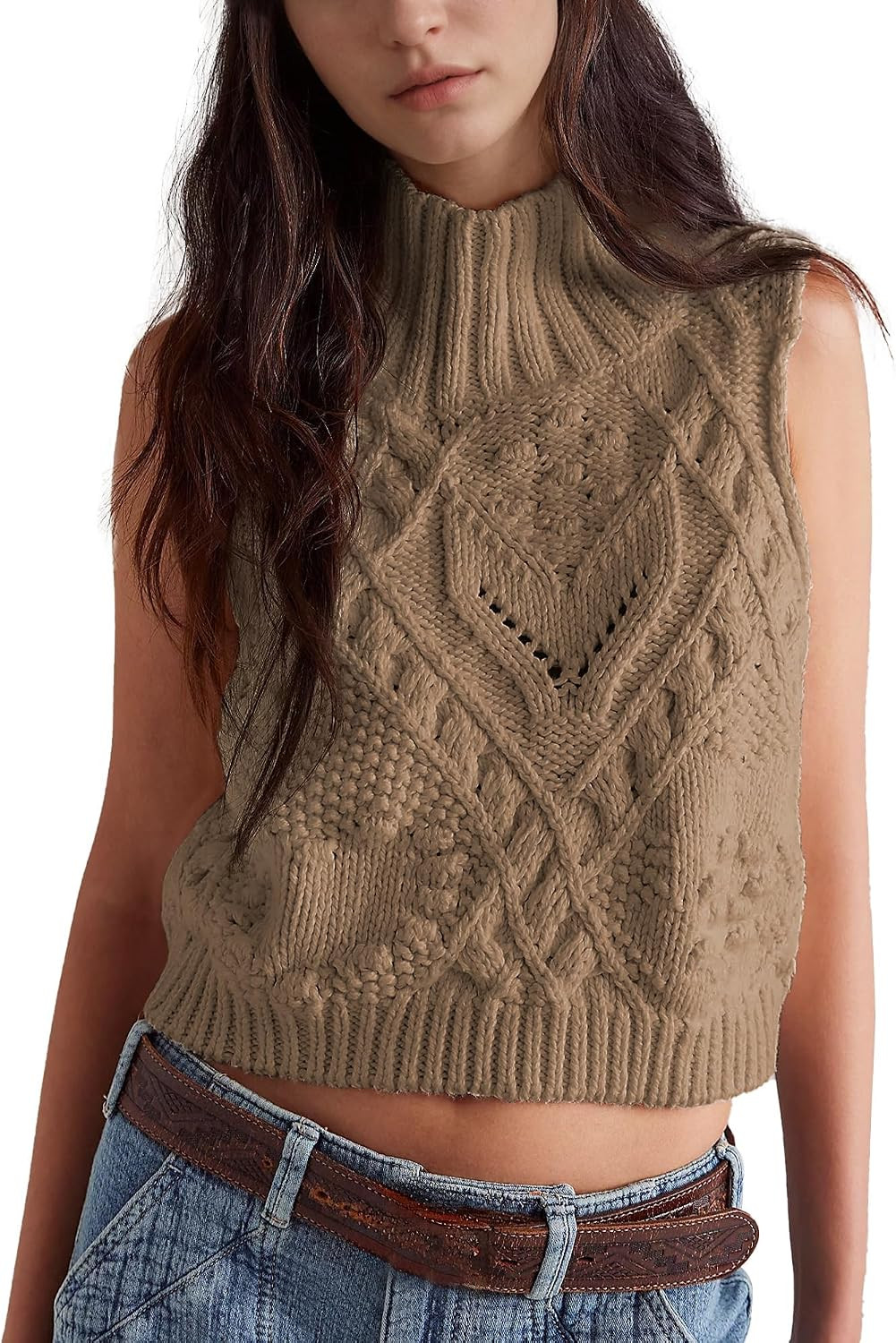 Hixiaohe Crochet Sleeveless Turtleneck Tops for Women Knit Sweater Vest | Amazon (US)