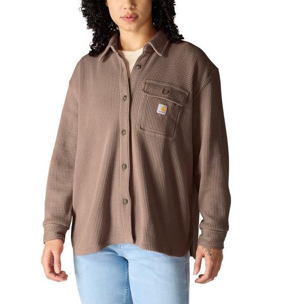 Women's Carhartt Heavyweight Waffle Knit Long Sleeve Shacket Medium Sepia | Scheels Sports