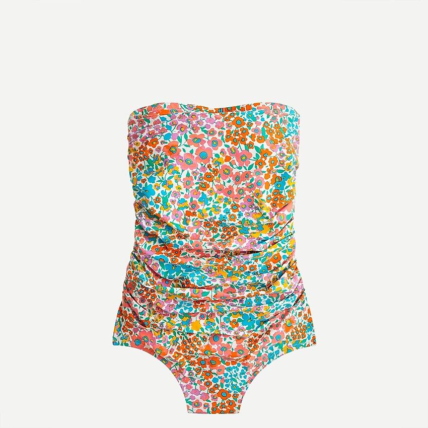 Ruched bandeau one-piece in rainbow blooms | J.Crew US