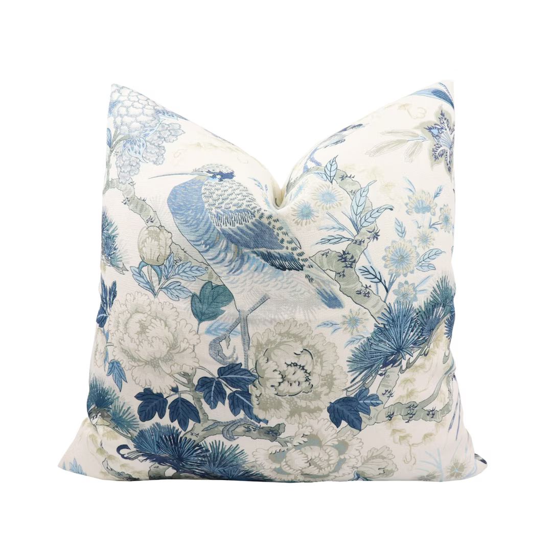Scalamandre Shenyang Linen Print Pillow Cover in Porcelain SC - Etsy | Etsy (US)