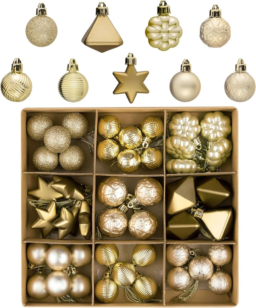 DecorbyHannah 45ct Christmas Ornaments Set, Shatterproof Mini Gold Christmas Ornaments for Tree D... | Amazon (US)