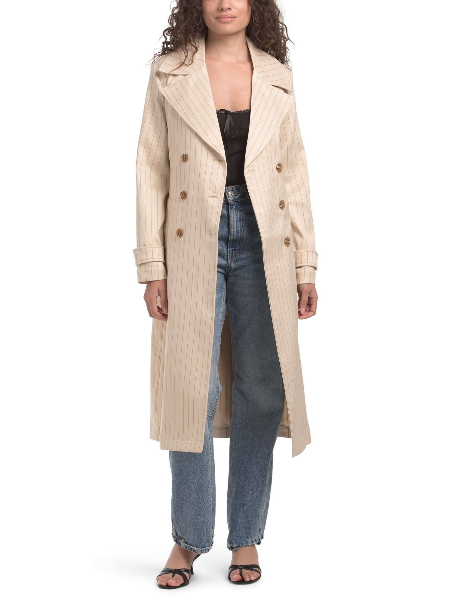 Pinstripe Double Breasted Relaxed Trench Coat | TJ Maxx