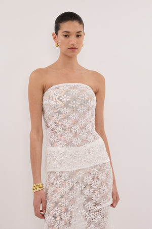 AGNES WHITE CROCHET BANDEAU TOP | DISSH
