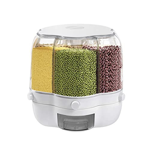 GUJIFENG Large Rotating Rice Dispenser 6-Grid Cereal Containers Storage White Rice Bucket Whole Grains Rice Container Storage with Lid Dry Food Dispenser Storage Box for Kitchen (8kg/17.64lbs) | Amazon (US)