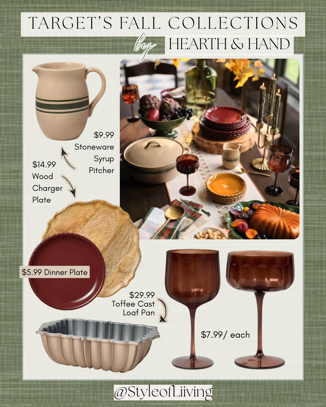 Target's fall collection by Hearth & Hand  with Magnolia! Tableware including wine glasses, toffee cast loaf pan, dinner plates, wood charger plates, stoneware syrup pitchers, and more! #fall #autumn #magnolia #target #kitchen #homedecor #hearth&hand #fallcollection  

 #LTKfoodie #LTKSeasonal #LTKHome