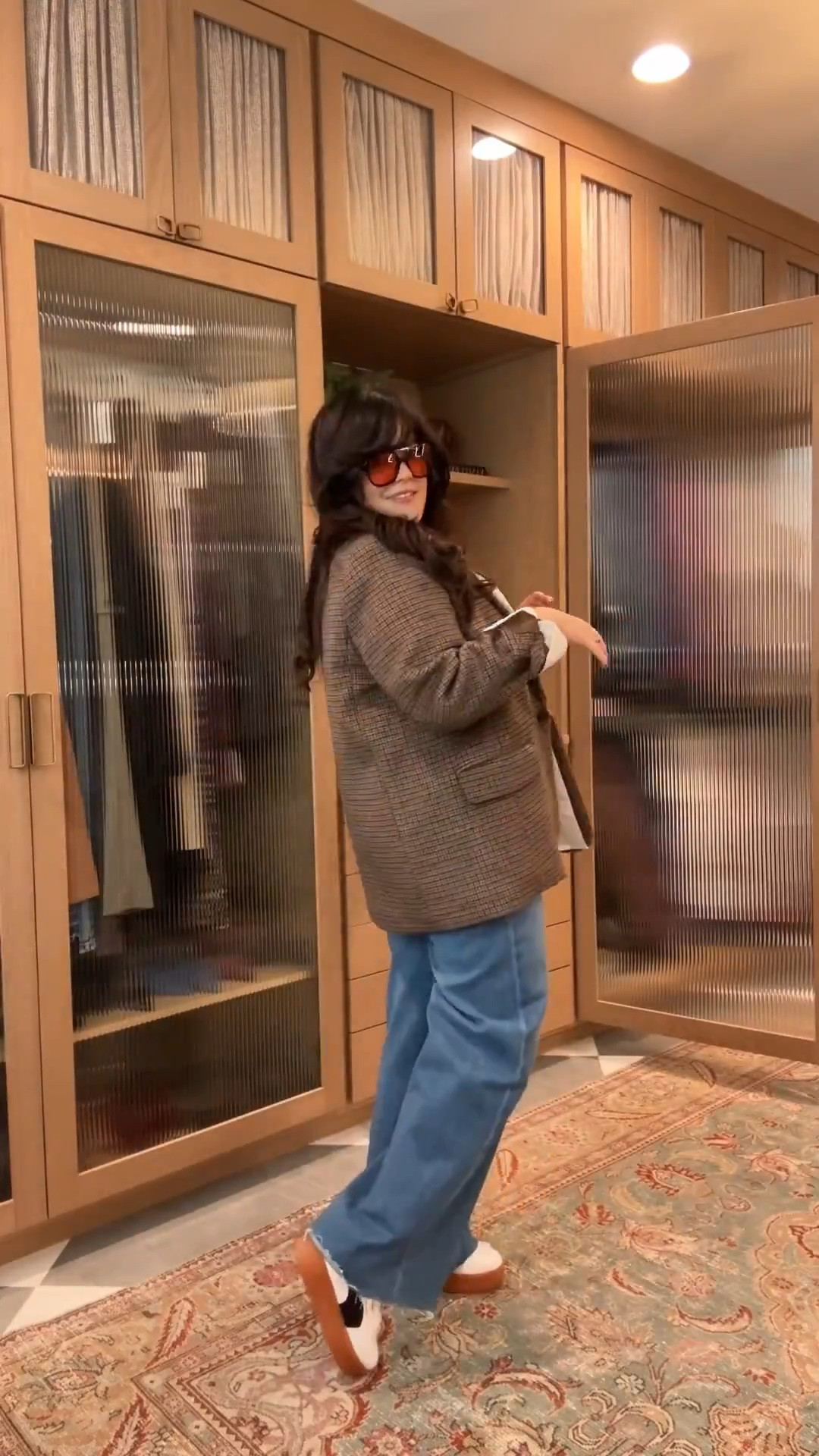 Midsize outfit inspo - feel good outfit - wash winter outfit Midsize winter outfit White button (oversized) down - size large Bra - 38dd Checkered blazer xl Stretch wide leg jeans size 33 Platform white puma sneakers tts Black rivet bag Tinted frame Sunnies Lipgloss- sheer red Lip liner - 03 Accessories linked

#LTKSeasonal #LTKStyleTip #LTKMidsize