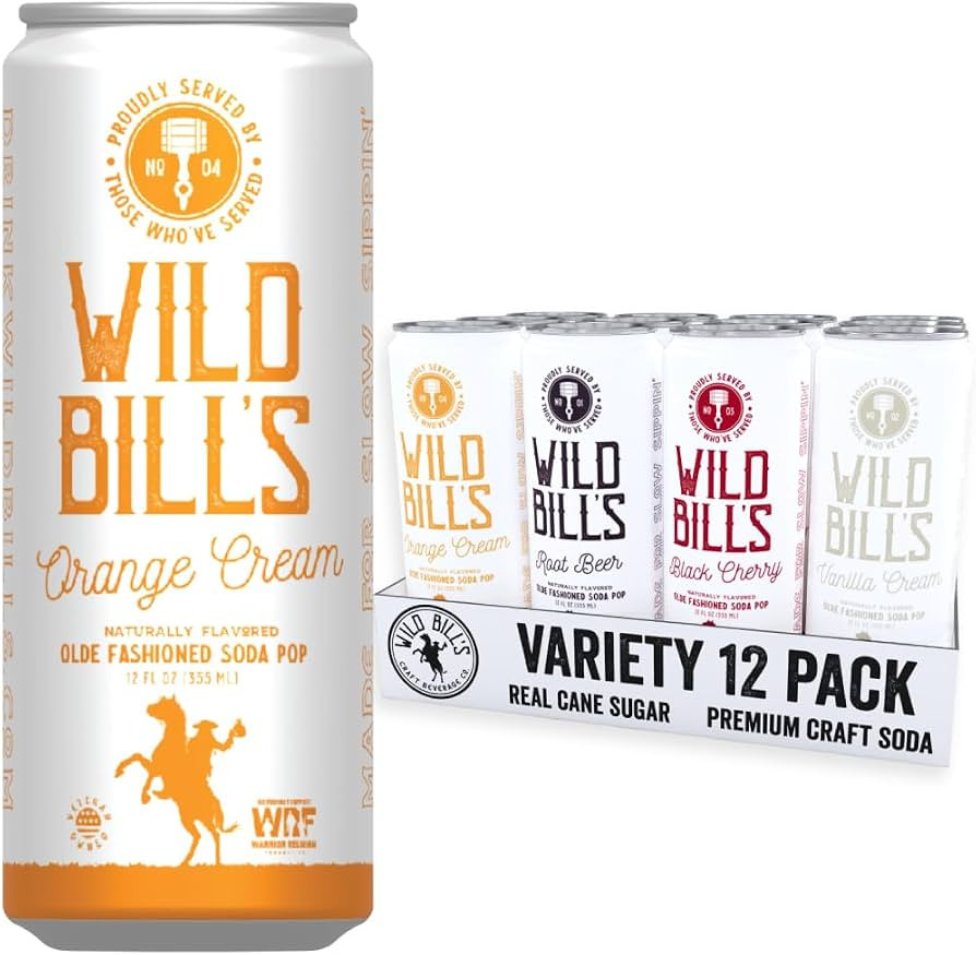 Wild Bill's 4 Flavor Craft Soda Soft Drinks Variety Pack, Root Beer, Black Cherry, Orange + Vanil... | Amazon (US)