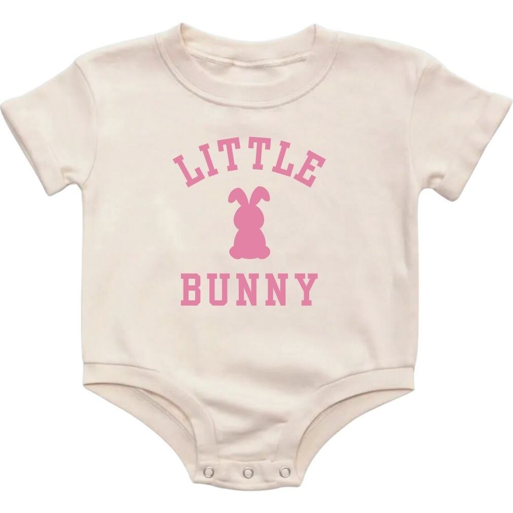 Little Bunny Rose Easter Short Sleeve Romper, Natural | Maisonette