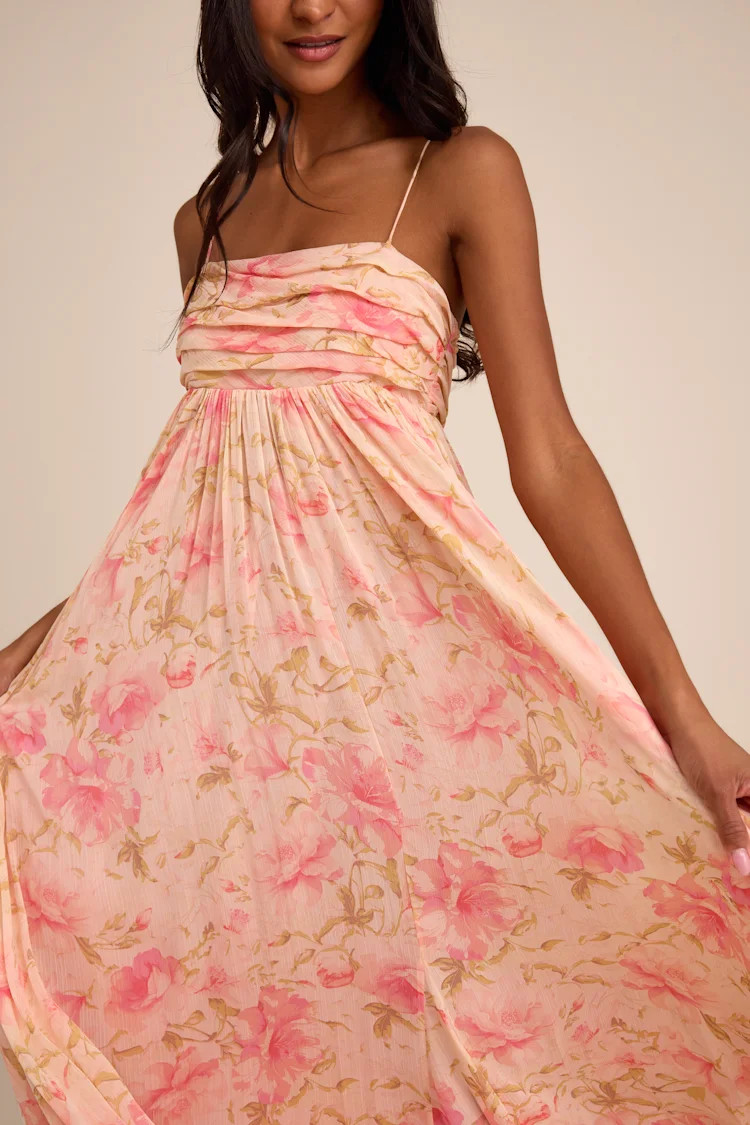 Dansa Blush Multi Floral Pleated Maxi Dress | Lulus