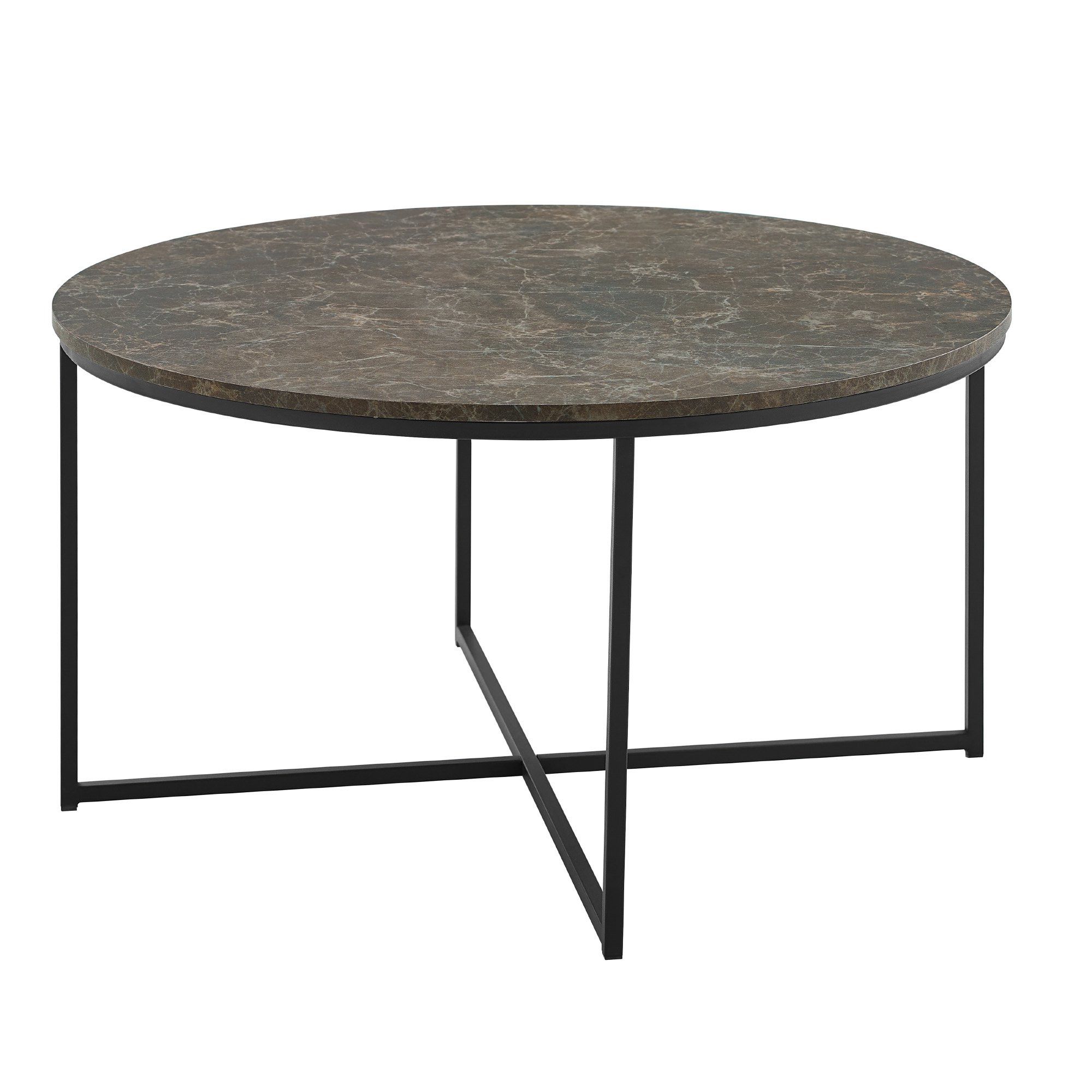 Alissa 36" Coffee Table with X Base - Brown Faux Marble/Black | Walmart (US)