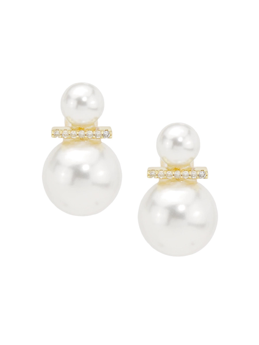 Women's Sydney 14K-Gold-Plated, Shell Pearl & Cubic Zirconia Drop Earrings - Pearl | Saks Fifth Avenue