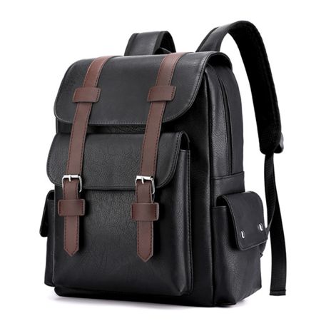 15.6 inch PU Leather Laptop Backpack for Men Women Commercial Men Backpack Bookbag with Flap Black | Walmart (US)