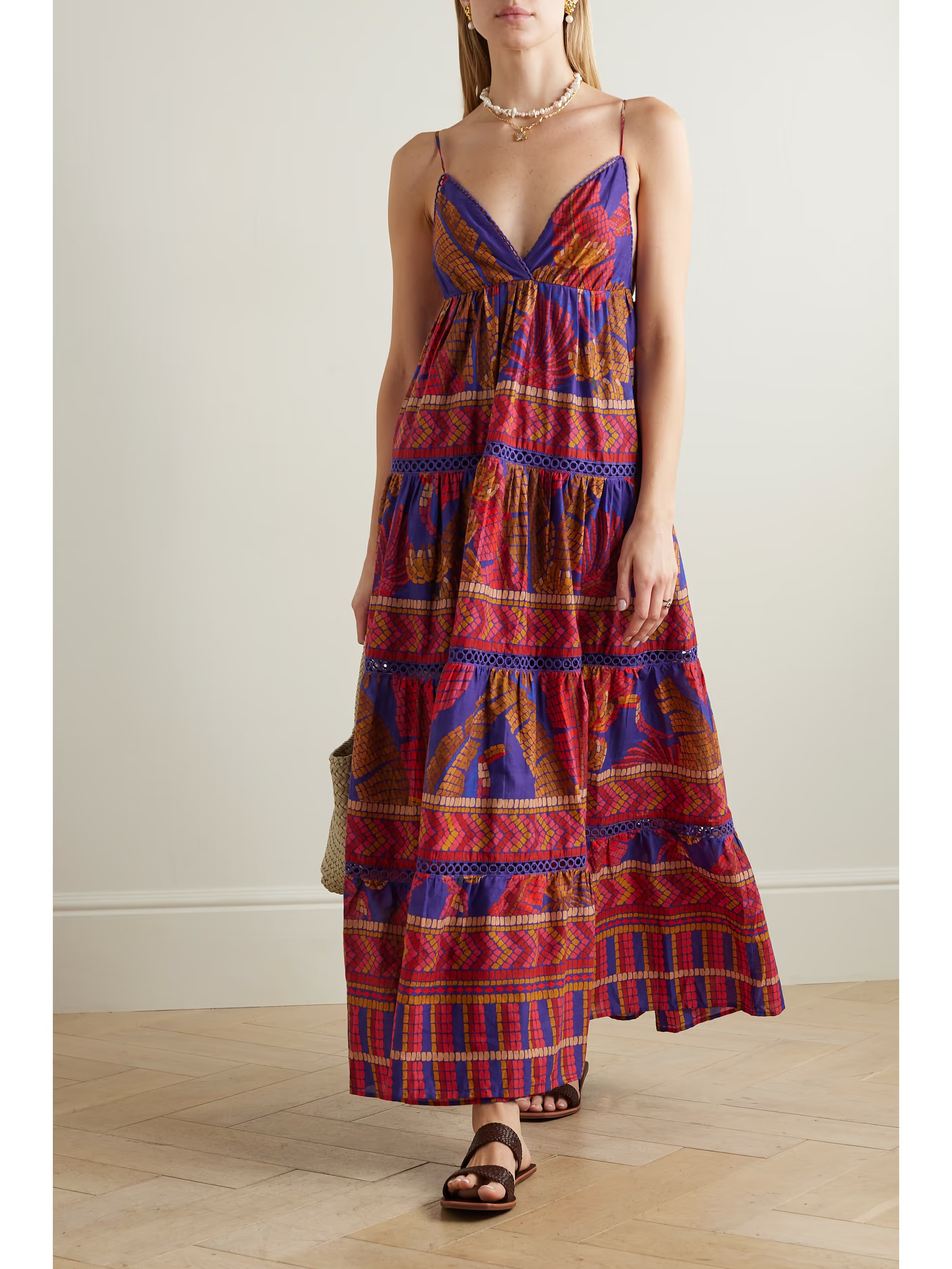 Robe longue en coton imprimé à finitions en crochet Forest | NET-A-PORTER (UK & EU)