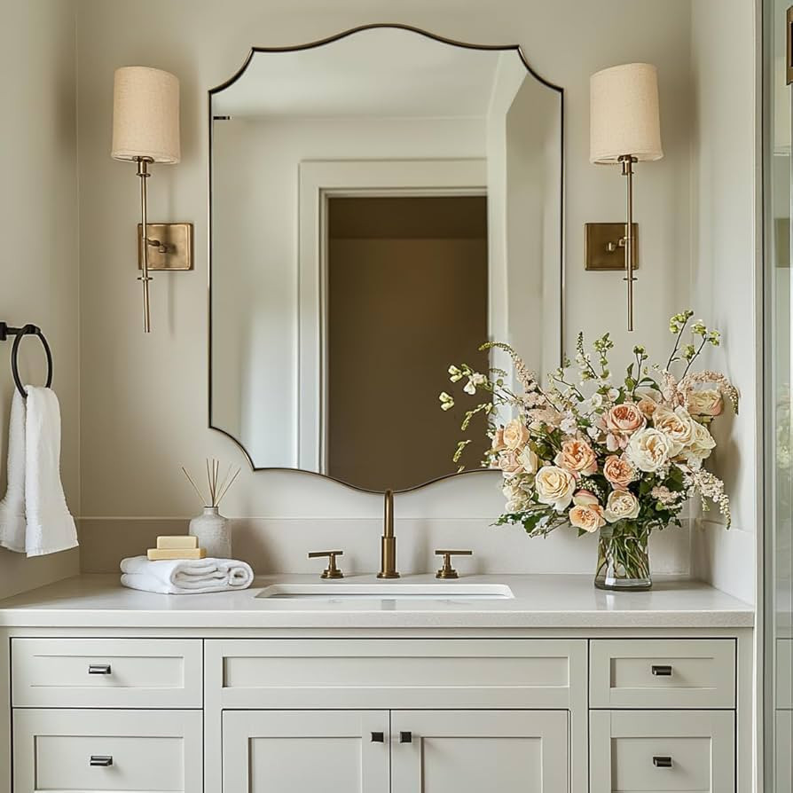 ANDY STAR Bathroom Vanity Mirror, 24x36 Irregular Wall Mirror, Gold Antique Mirror for Bathroom, ... | Amazon (US)