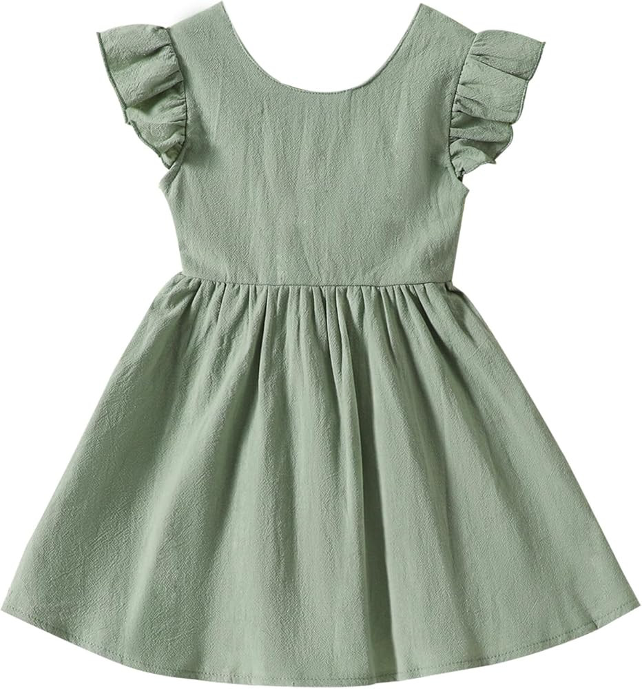 Kionio Baby Girl Toddler Dress Girls Summer Dresses Cotton Sleeveless Halter Tie Back Kid Ruffle ... | Amazon (US)
