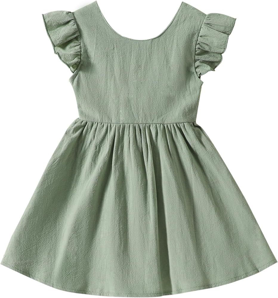 Kionio Baby Girl Toddler Dress Girls Summer Dresses Cotton Sleeveless Halter Tie Back Kid Ruffle ... | Amazon (US)