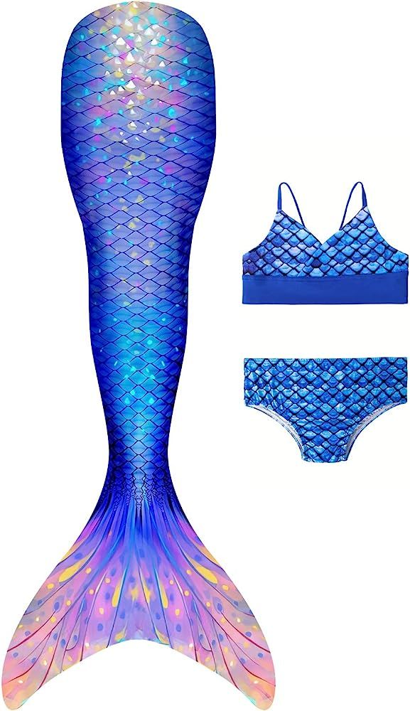 Girls Swimsuit Mermaid Tails for Swimming Bikini Set Bathing Suit Cosplay Costume | Amazon (US)