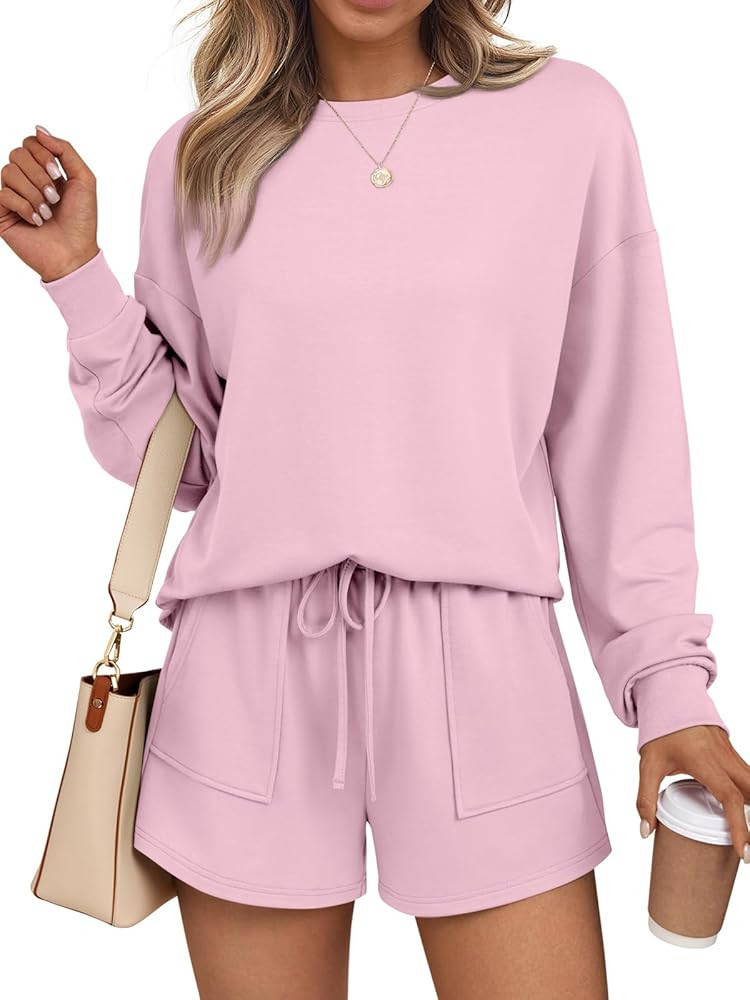 LILLUSORY Lounge Sets for Women Two Piece Sweat Short Set Pajama Matching Outfits with Pocket 202... | Amazon (US)