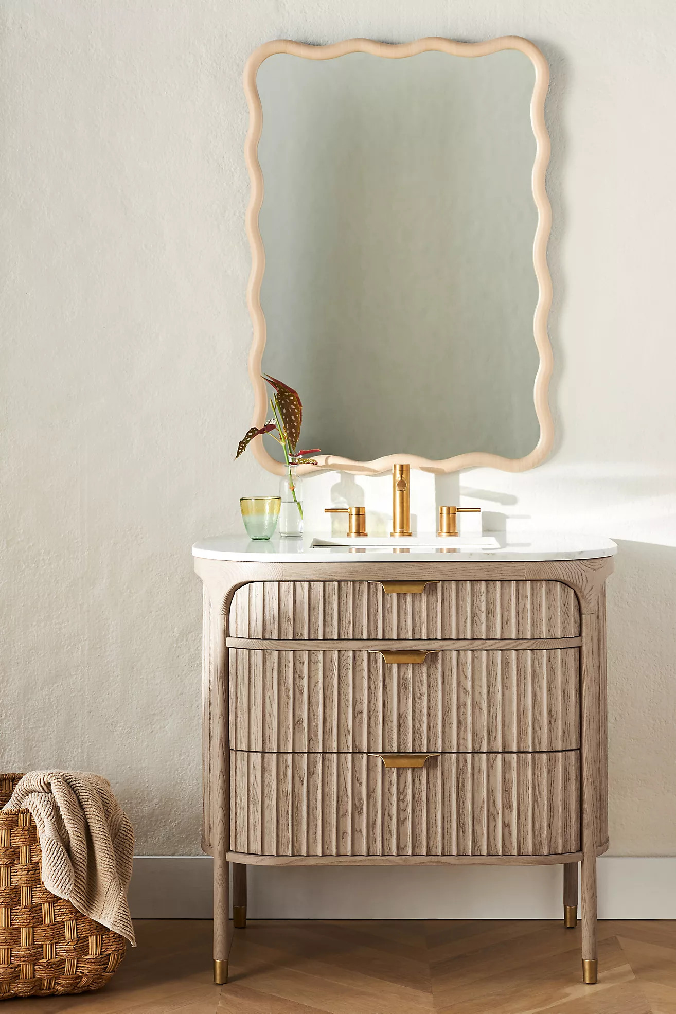 The Isla Marble-Top Fluted-Wood Single-Bathroom Vanity | Anthropologie (US)