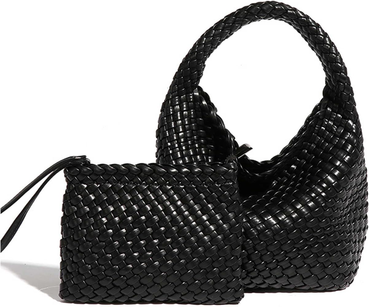 RISEWRD Woven Bag for Women, Vegan Leather Tote Bag Summer Beach Top-handle Purse and Handbag Ret... | Amazon (US)
