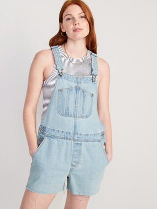Slouchy Straight Non-Stretch Jean Cut-Off Short Overalls for Women -- 3.5-inch inseam | Old Navy (US)