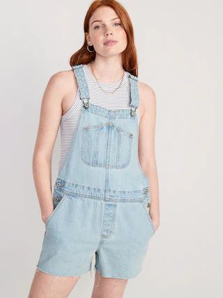 Slouchy Straight Non-Stretch Jean Cut-Off Short Overalls for Women -- 3.5-inch inseam | Old Navy (US)