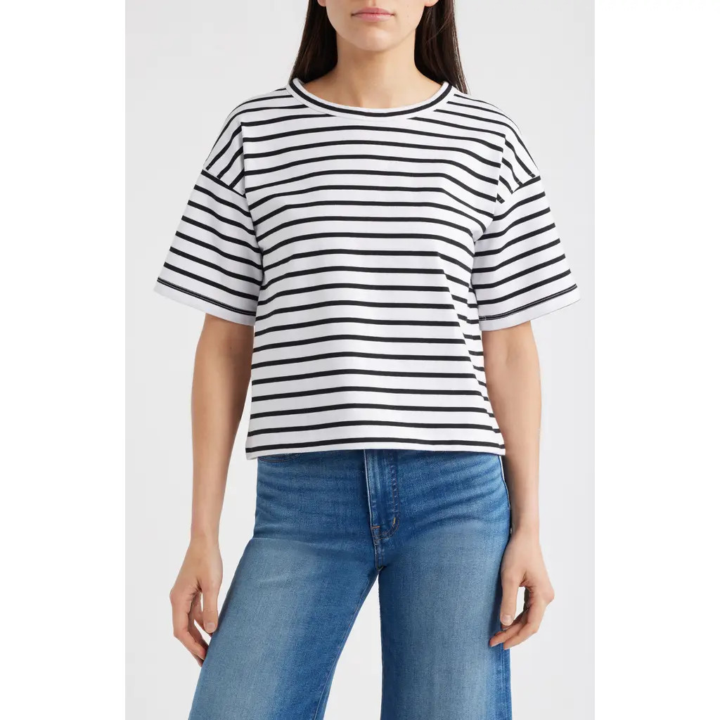 Madewell Everyday Boxy Cotton Crop T-Shirt in Black And White Stripe at Nordstrom Rack, Size X-Small | Nordstrom Rack