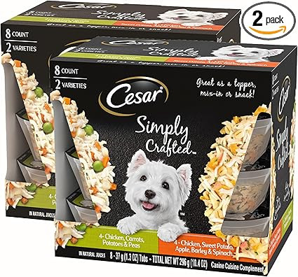 Cesar Simply Crafted Wet Dog Food Toppers for Dry Food, Chicken, Carrots, Potatoes & Peas and Chi... | Amazon (US)