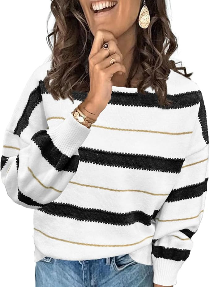 ANCAPELION Women's Chunky Knit Sweaters 2025 Fall Long Sleeve Crew Neck Striped Pullover Tops Win... | Amazon (CA)