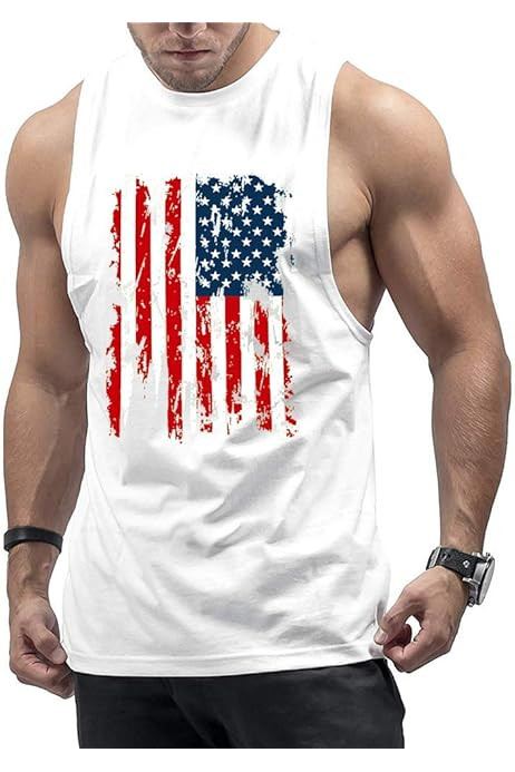 Arvilhill Mens 4th of July Tank Shirt Independence Day USA Flag Sleeveless American Flag Tank Top... | Amazon (US)