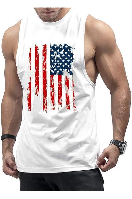 Arvilhill Mens 4th of July Tank Shirt Independence Day USA Flag Sleeveless American Flag Tank Top... | Amazon (US)