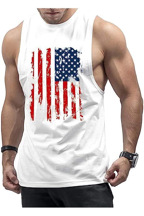 Arvilhill Mens 4th of July Tank Shirt Independence Day USA Flag Sleeveless American Flag Tank Top... | Amazon (US)