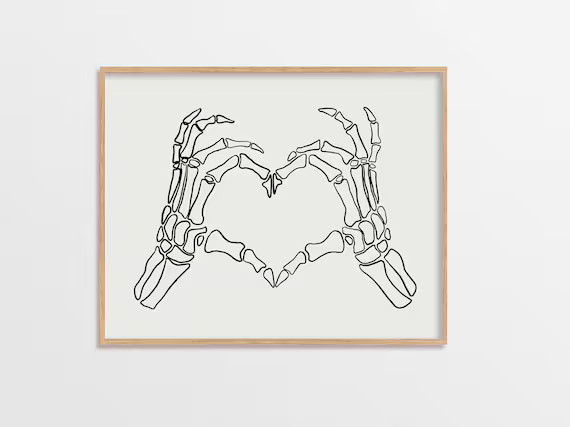 Halloween Poster, Skeleton Wall Art, Heart Sign Skeleton, Halloween Wall Art, Minimalist Hallowee... | Etsy (US)