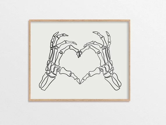 Halloween Poster, Skeleton Wall Art, Heart Sign Skeleton, Halloween Wall Art, Minimalist Hallowee... | Etsy (US)