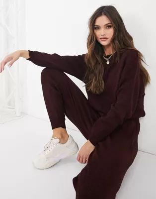 Femme Luxe knitted oversized sweater and sweatpants in burgundy | ASOS (Global)