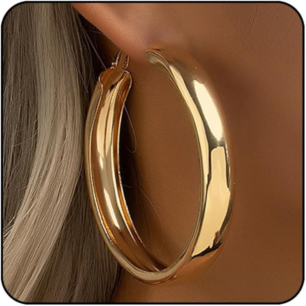Large Silver Hoop Earrings for Women Lightweight Chunky Gold Hoops Earrings 14k Gold Big Earrings... | Amazon (US)