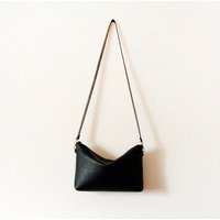 Simple Black Leather Crossbody Bag With Zipper | Etsy (US)