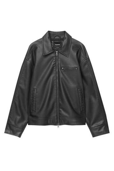 Distressed leather effect jacket - pull&bear | PULL and BEAR UK