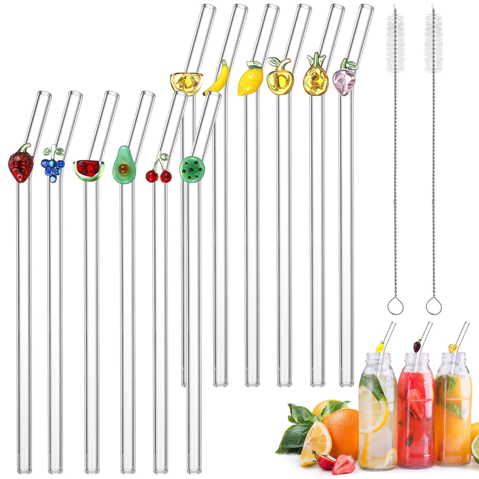 Honeydak 12 Pcs Glass Straws with Design Reusable Cute Fruit Drinking Straws 7.9in x 8mm Colorful... | Amazon (CA)