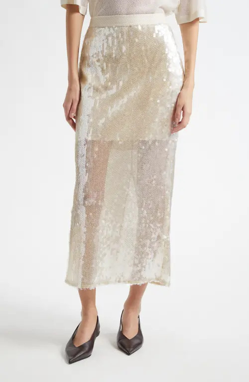 TWP Sylkie Sequin Semisheer Silk Skirt in Beige/Clear at Nordstrom, Size 8 | Nordstrom