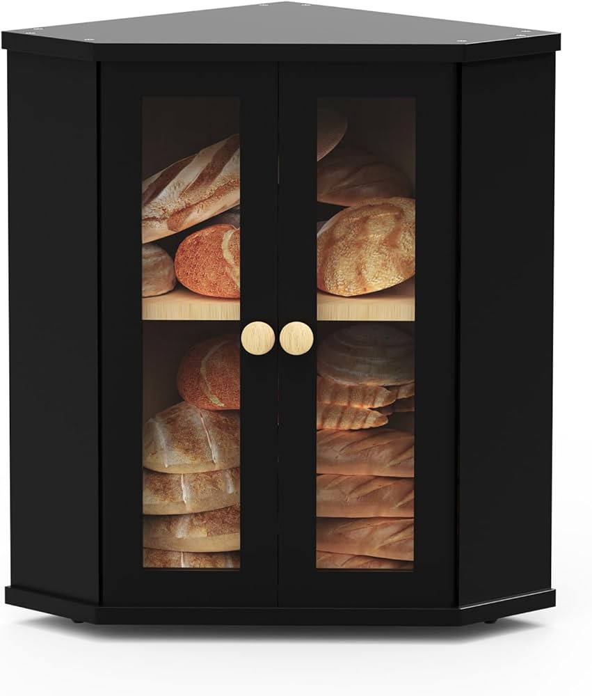 Corner Bread Box for Kitchen Countertop, Large Wood Bread Storage Container Breadbox for Homemade... | Amazon (US)