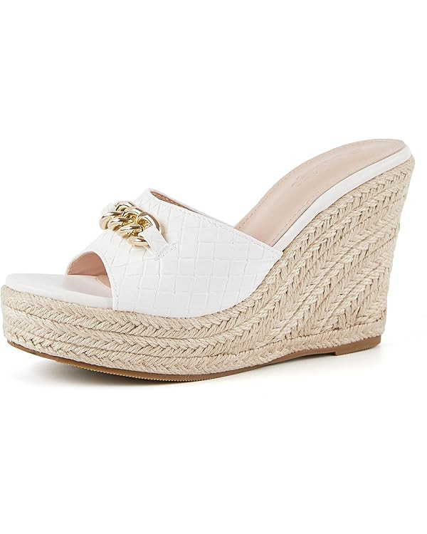 Coutgo Women's Wedge Sandals Platform Espadrille Heel Chain Slip On Casual Summer Slides | Amazon (US)
