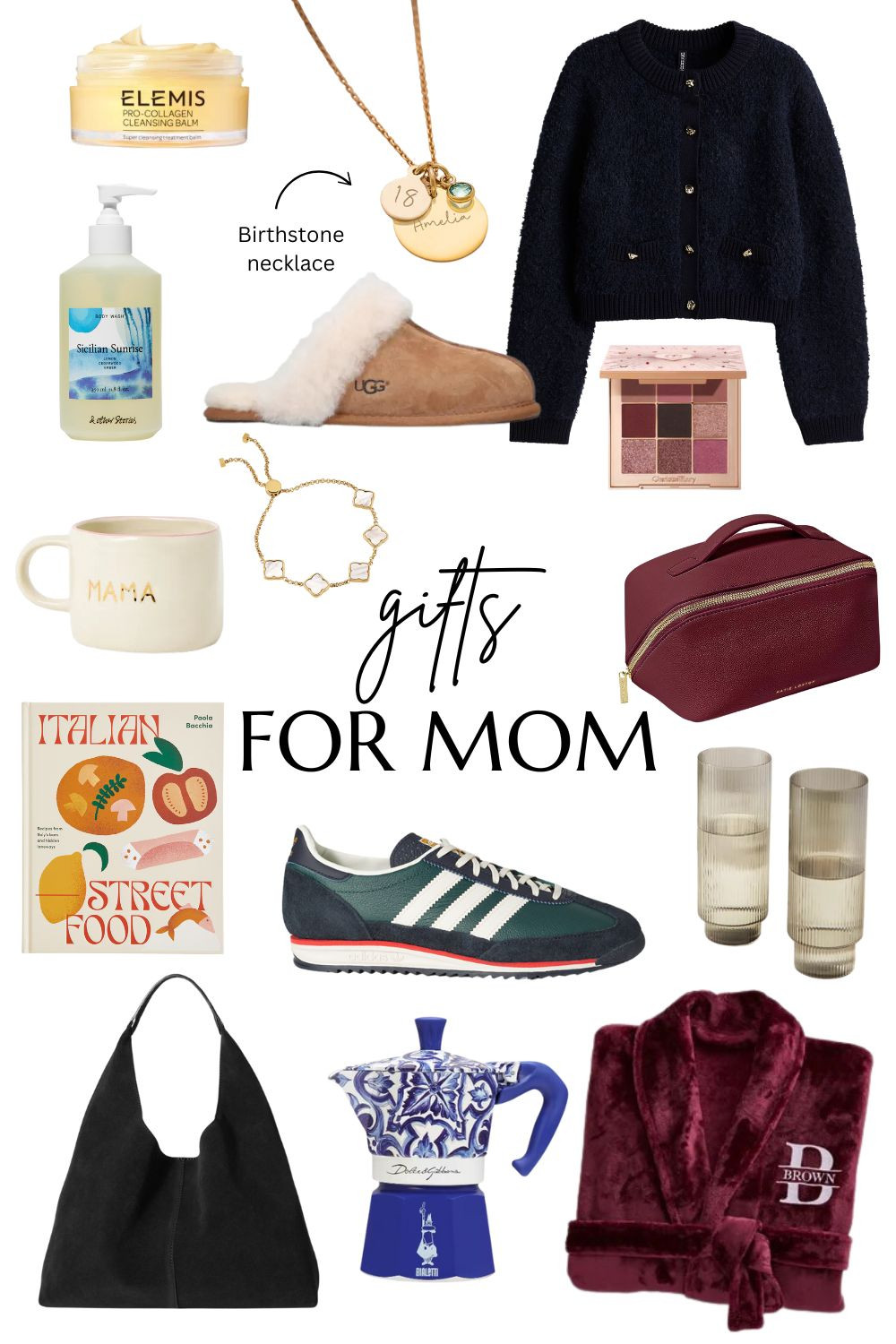 Looking for the perfect present for the mom in your life? From cozy UGG slippers to elegant gold jewelry, this guide has something for every mom's taste! Whether she's into self-care with the luxurious Elemis cleansing balm or loves a stylish yet functional burgundy toiletry bag, these picks are sure to impress. Don’t miss out on the Italian street food cookbook for foodie moms or the beautiful blue coffee maker for her morning ritual. 

Everything is linked for easy shopping! Tap to shop these thoughtful gifts and make her holiday extra special.  

 

#LTKgiftguide