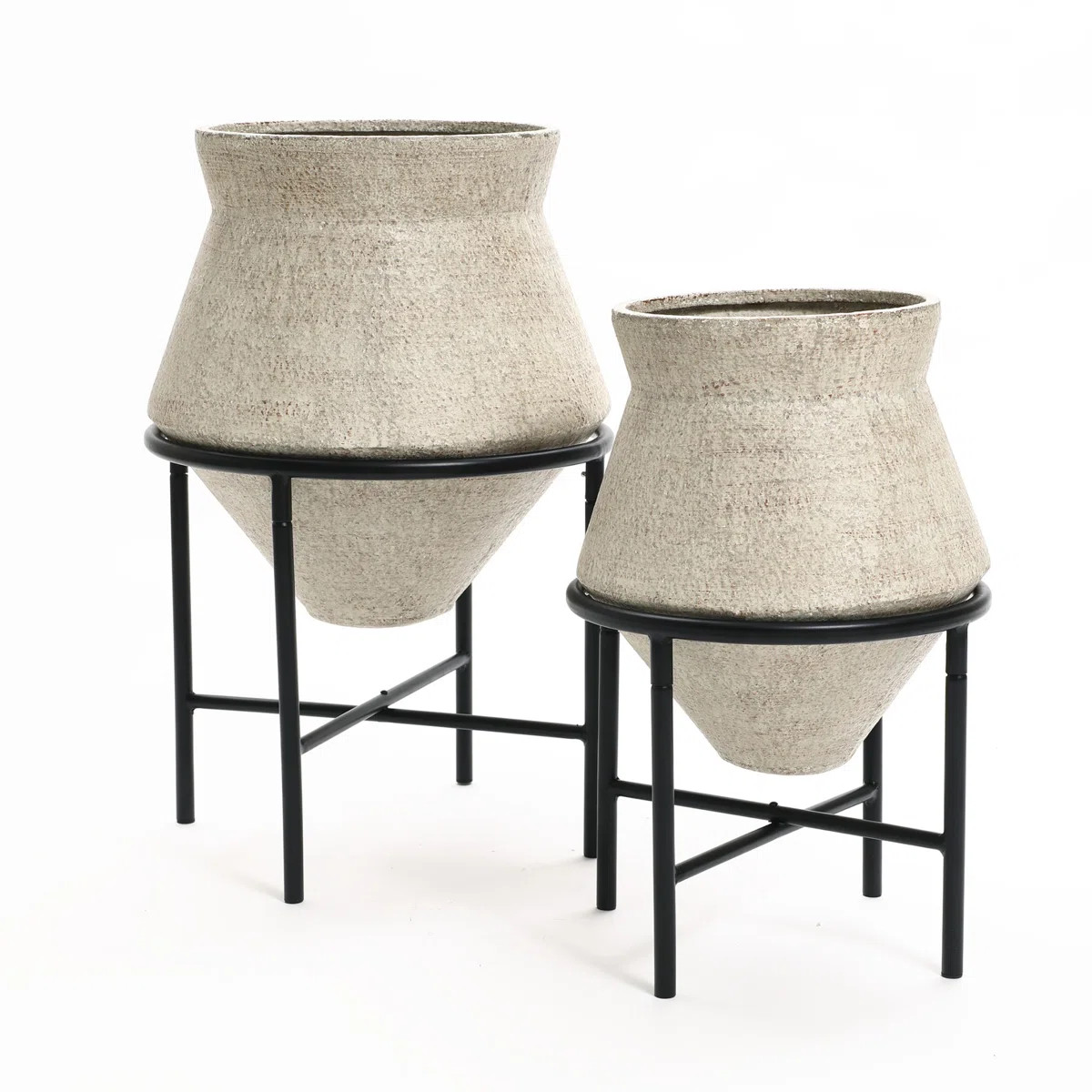Chanhassen Distressed Metal Cauldron Cachepot with Stand (Set of 2) (Set of 2) | Wayfair North America