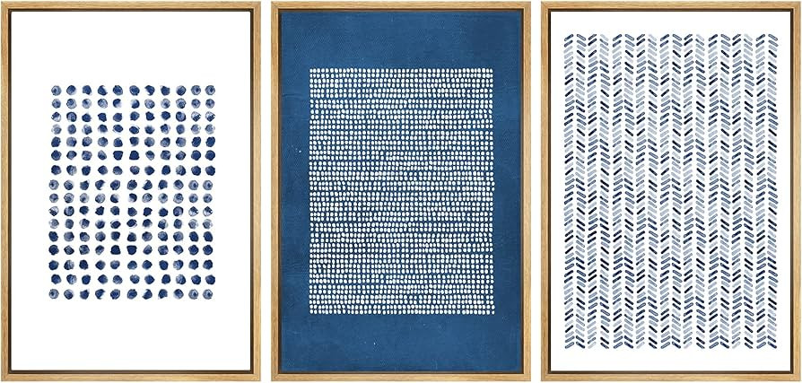SIGNWIN Framed Canvas Print Wall Art Set Blue Geometric Pattern Landscape Abstract Shapes Illustr... | Amazon (US)