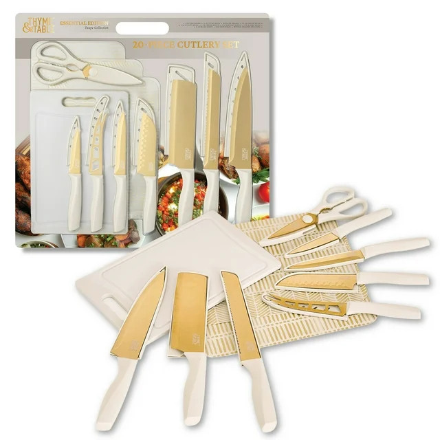 Thyme & Table 20 Piece Stainless Steel Gold Knife and Cutting Board Set, Taupe - Walmart.com | Walmart (US)