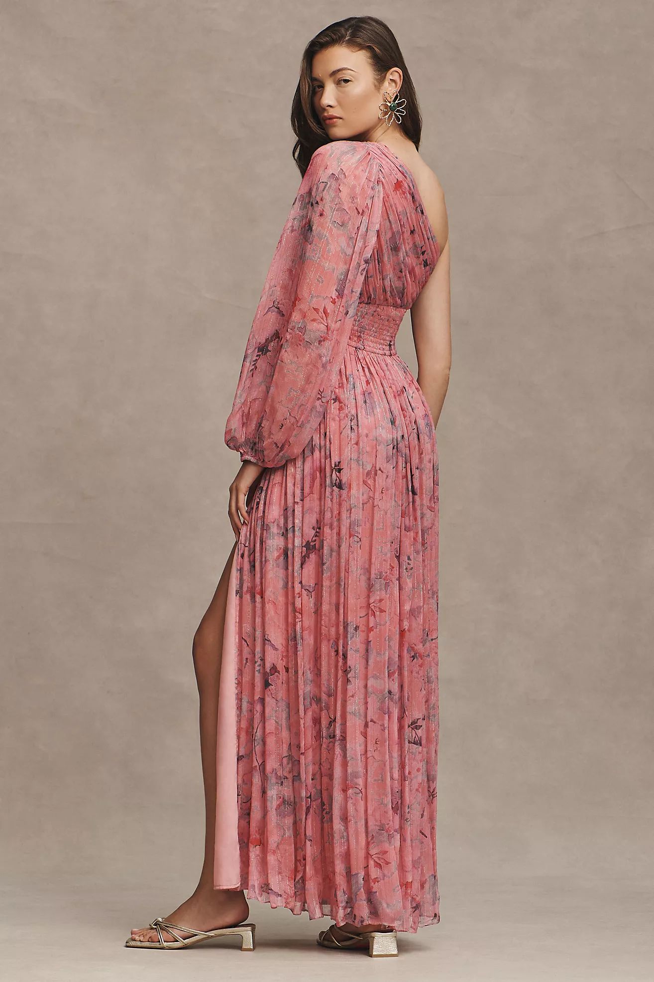 BHLDN Printed Iris One-Shoulder Cut-Out Gown | Anthropologie (US)