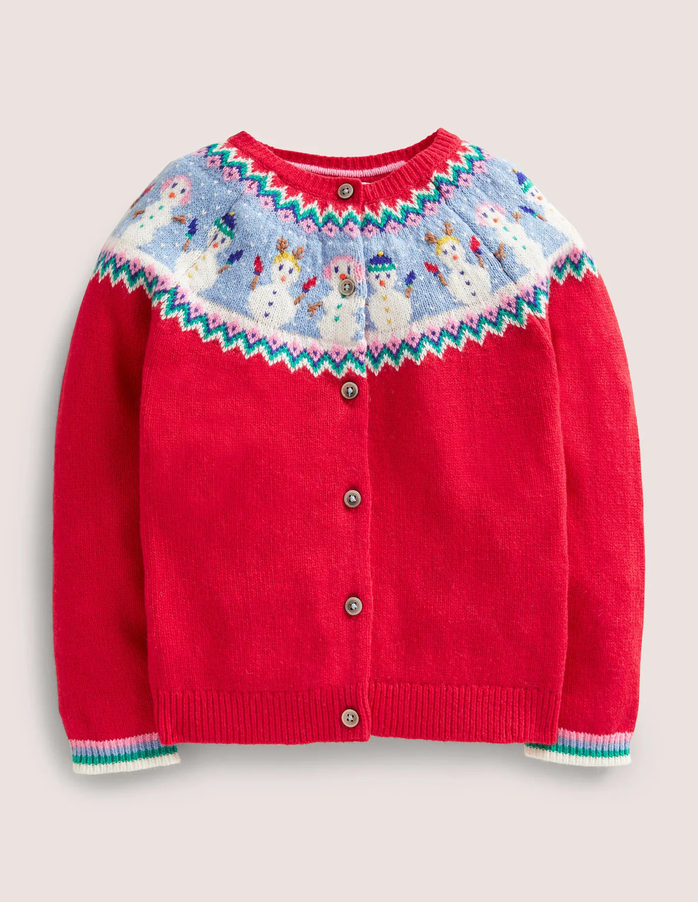Red Snowmen Fair Isle Christmas Cardigan - Rockabilly Red Snowmen | Boden (US)
